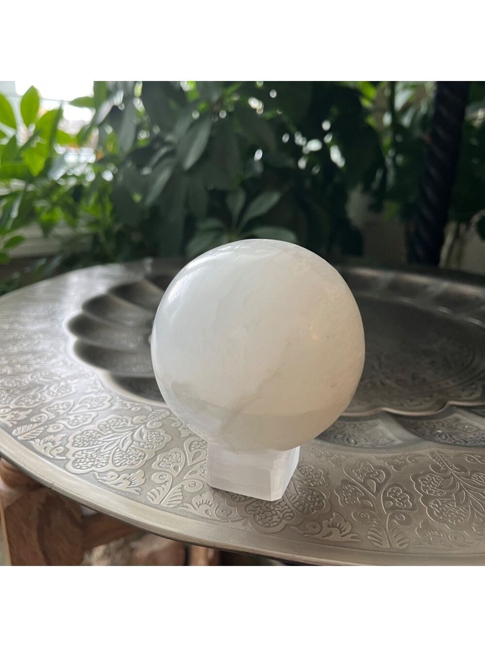 Medium Selenite Sphere with Light Stand (One) - Picture 3 of 7